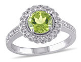 1.50 Carat (ctw) Green Peridot Ring in Sterling Silver with Accent Diamonds